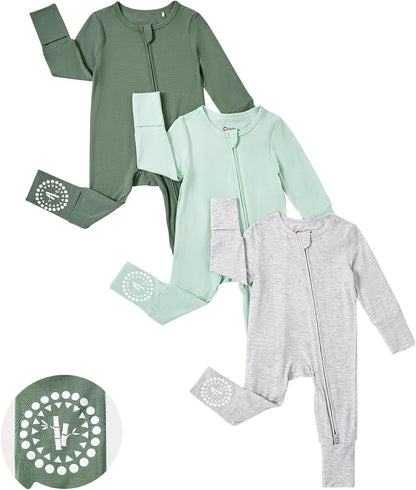 PATPAT Baby Footies Boys Girls - Bamboo Viscose - Zipper & Non-Slip Soles Romper Mitten - Footed &