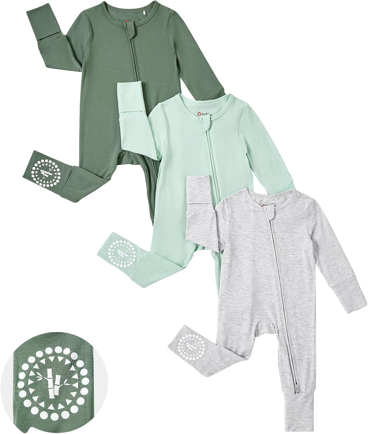 PATPAT Baby Footies Boys Girls - Bamboo Viscose - Zipper & Non-Slip Soles Romper Mitten - Footed &