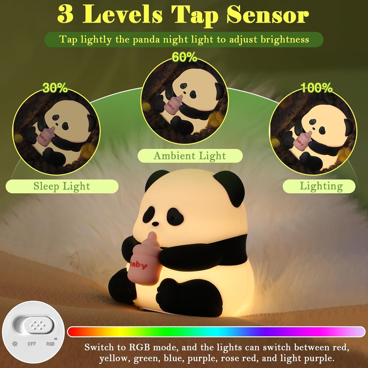 Cute Panda Night Light,LED Squishy Novelty Animal Night Lamp,Food Grade Silicone 3 Level Dimmable