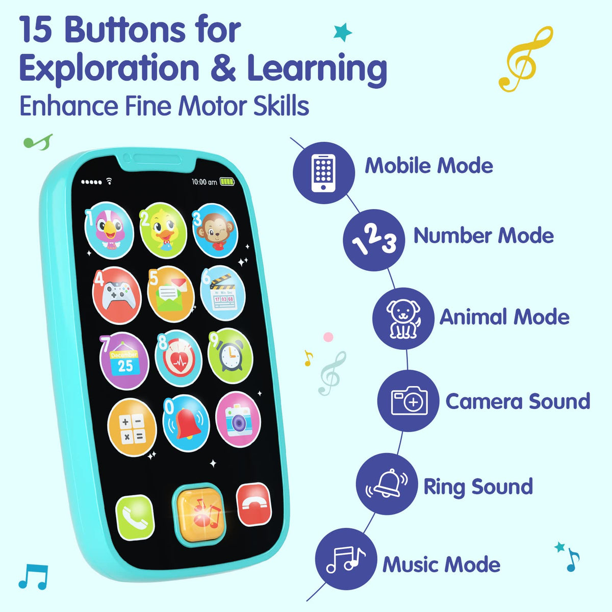 Toys for 1 Year Old Boy, 15 Functions Phone Baby Toys 6-12 Months, Baby Cell Phone 12-18 Months
