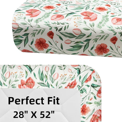 4 Pack Baby Girl Crib Sheets Set Soft Fitted Floral or Elephant Theme Baby Girl Mattress Covers