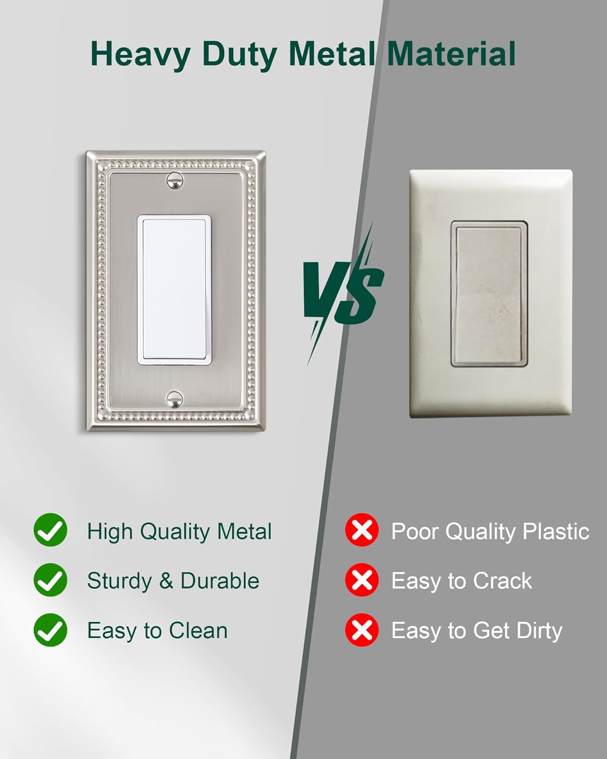 2-Pack Decorator Outlet Cover Plate, Decorative Switch Plates and Outlet Covers, Brushed Nickel