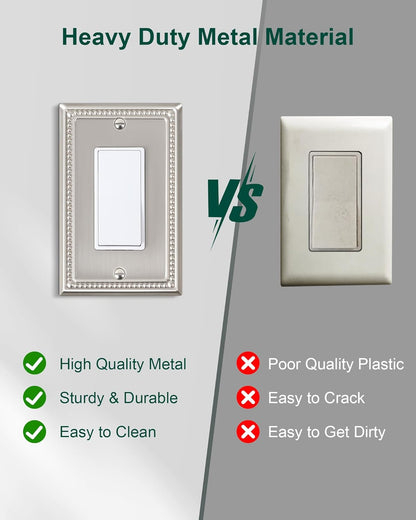 2-Pack Decorator Outlet Cover Plate, Decorative Switch Plates and Outlet Covers, Brushed Nickel