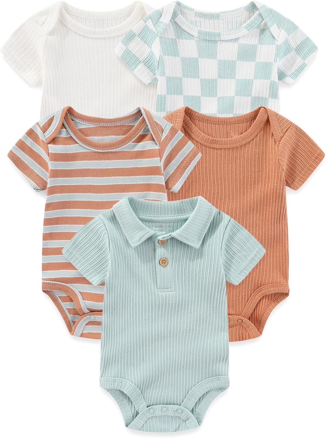 Four Seasons Baby Boy Girl Bodysuits 5-Pack Cotton Comfort Short Sleeve Baby Clothes Soft Infant