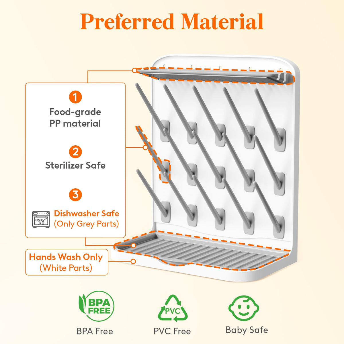 Lifewit 15-Hooks Baby Bottle Drying Rack for Countertop