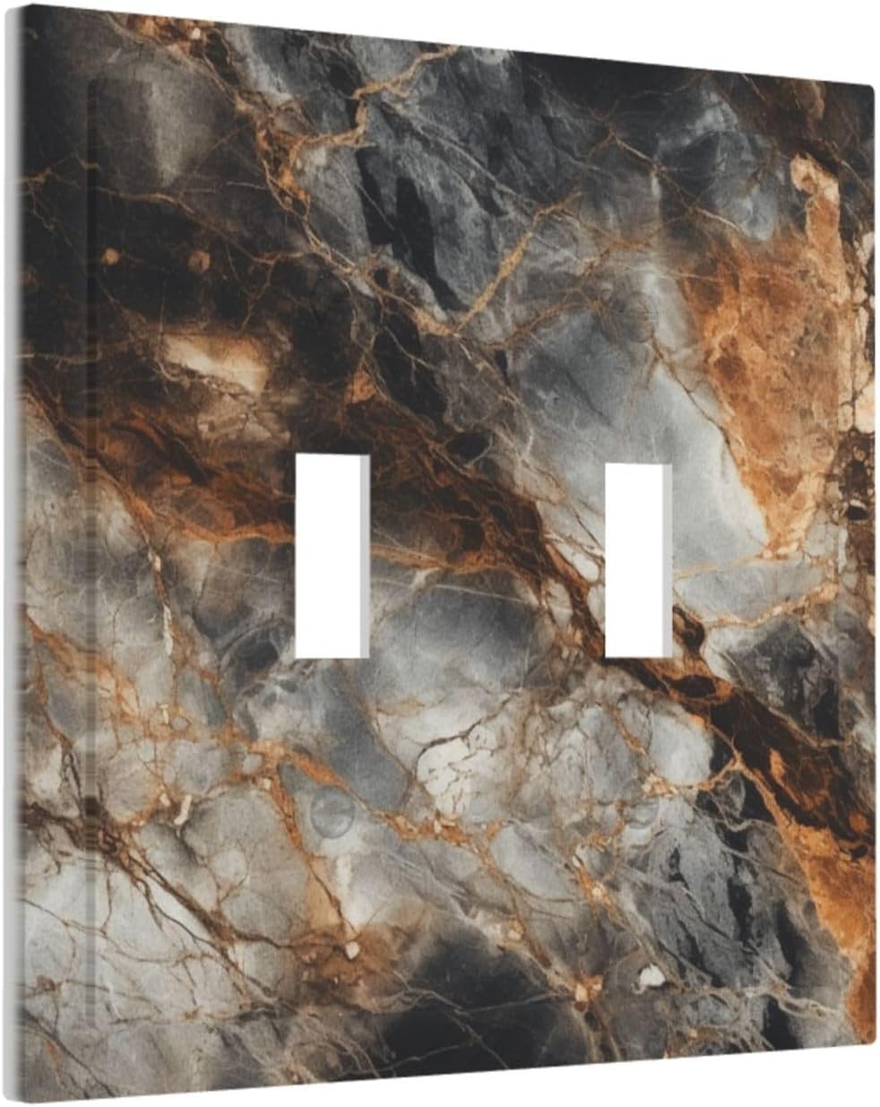 Brown Marble Granite Golden Lines Print Decorative Switch Plates 2 Gang Double Toggle Outlet Light