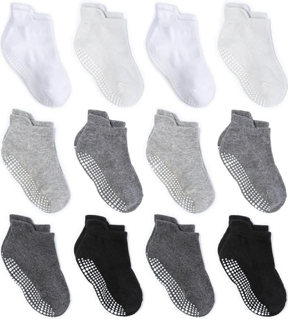 Zaples Baby Non Slip Grip Ankle Socks with Non Skid Soles for Infants Toddlers Kids Boys Girls