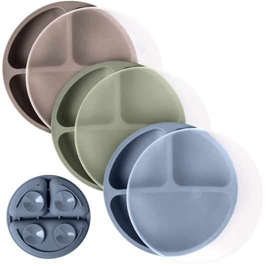WeeSprout Suction Plates with Lids for Babies & Toddlers - 100% Silicone, Dinnerware Stays Put