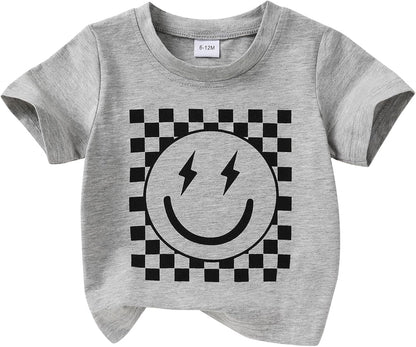 Happy Town Toddler Clothes Baby Boy Girl Smiley Face Shirt Short Sleeve T-Shirt Tee Summer Tops