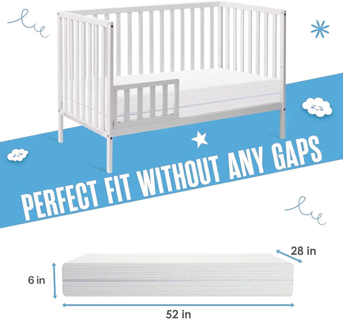 Sleepah 6" Crib & Toddler Bed Mattress Dual Sided (Firm & Plush) Cooling Memory Foam – Waterproof