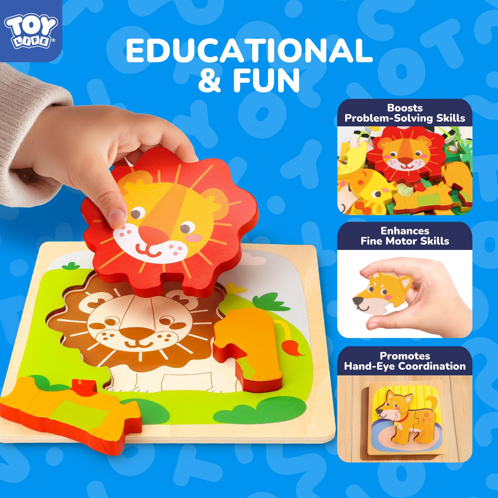 TOY Life Toddler Puzzles Ages 2-4, Wooden Puzzles for Toddlers 1-3, 7 Pcs Animals Puzzle 2 Year