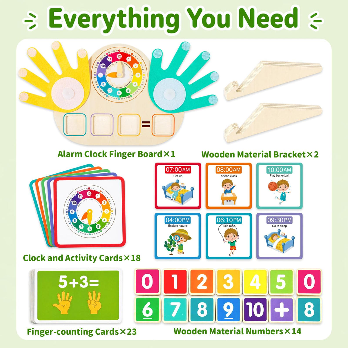 Quliwise 2-in-1 Wooden Math Manipulatives & Teaching Clock Toys