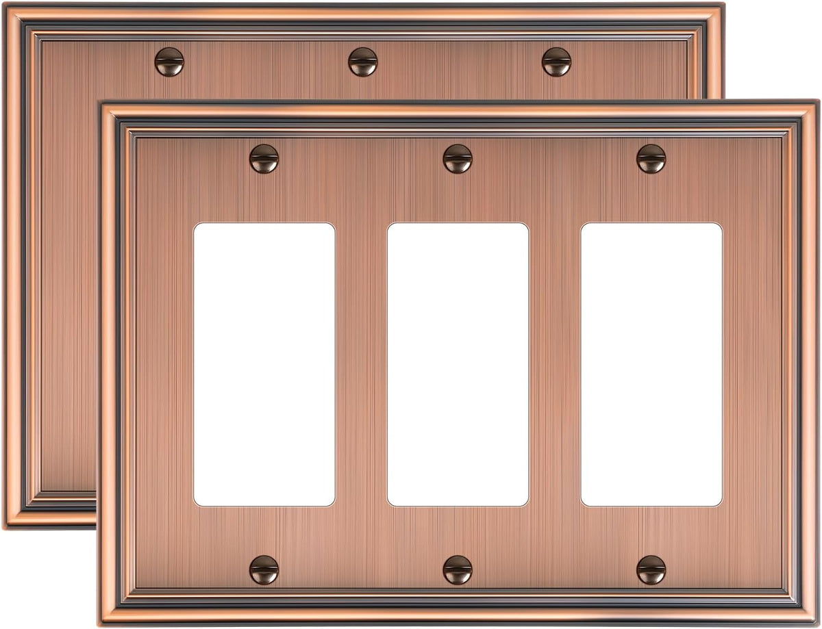 2-Pack Decorative Tripple Decorator Outlet Cover Plate, Durable Zinc Alloy Antique Copper Wall