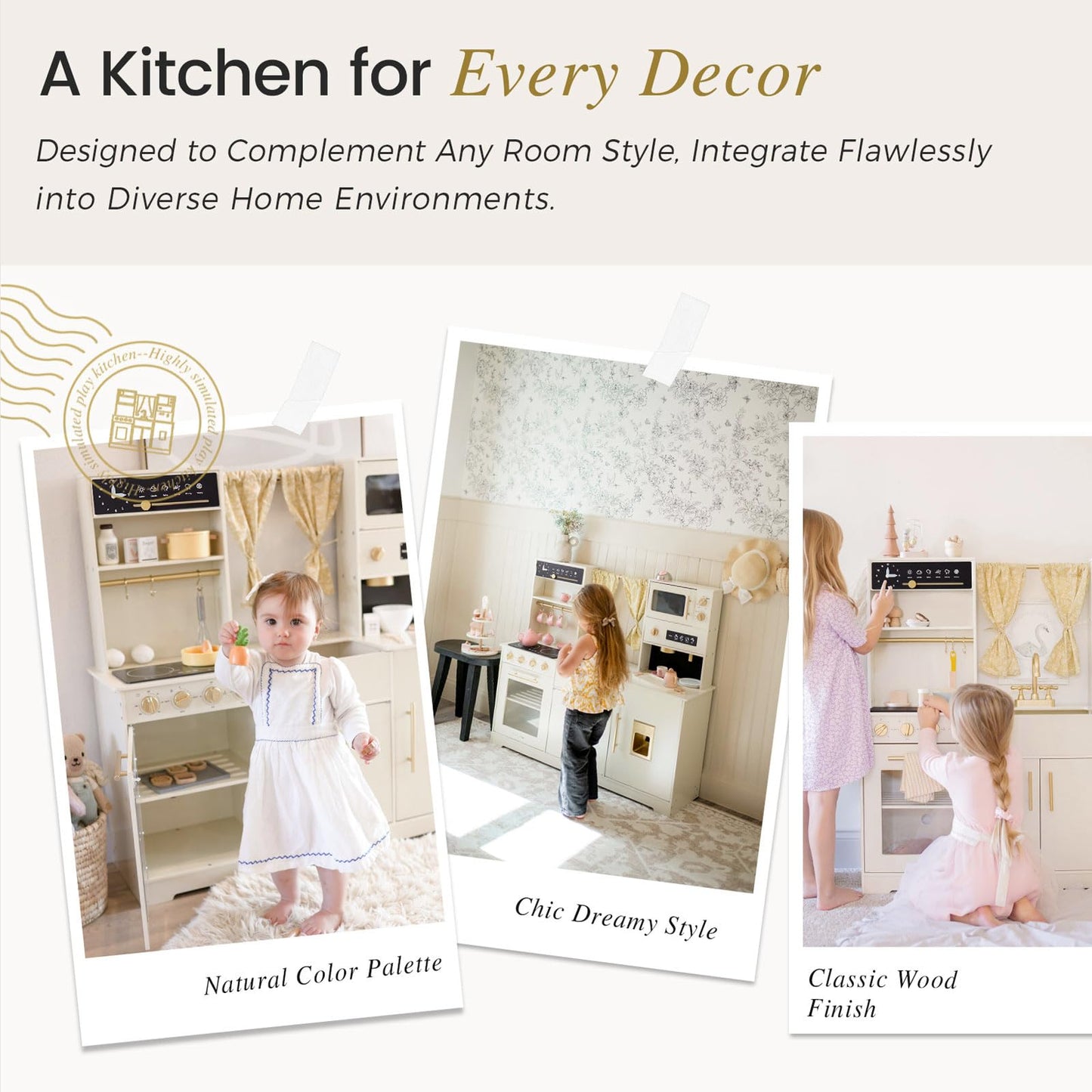 Tiny Land Play Kitchen for Kids – Modern Home Design with Fabric Curtains