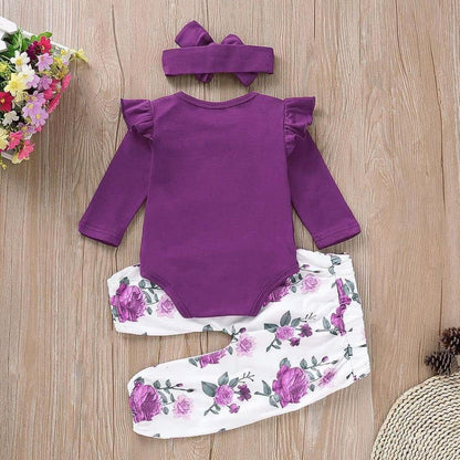 Newborn Baby Girl Clothes, Infant Girl Outfits Long Sleeve Ruffle Romper + Floral Pants + Headband