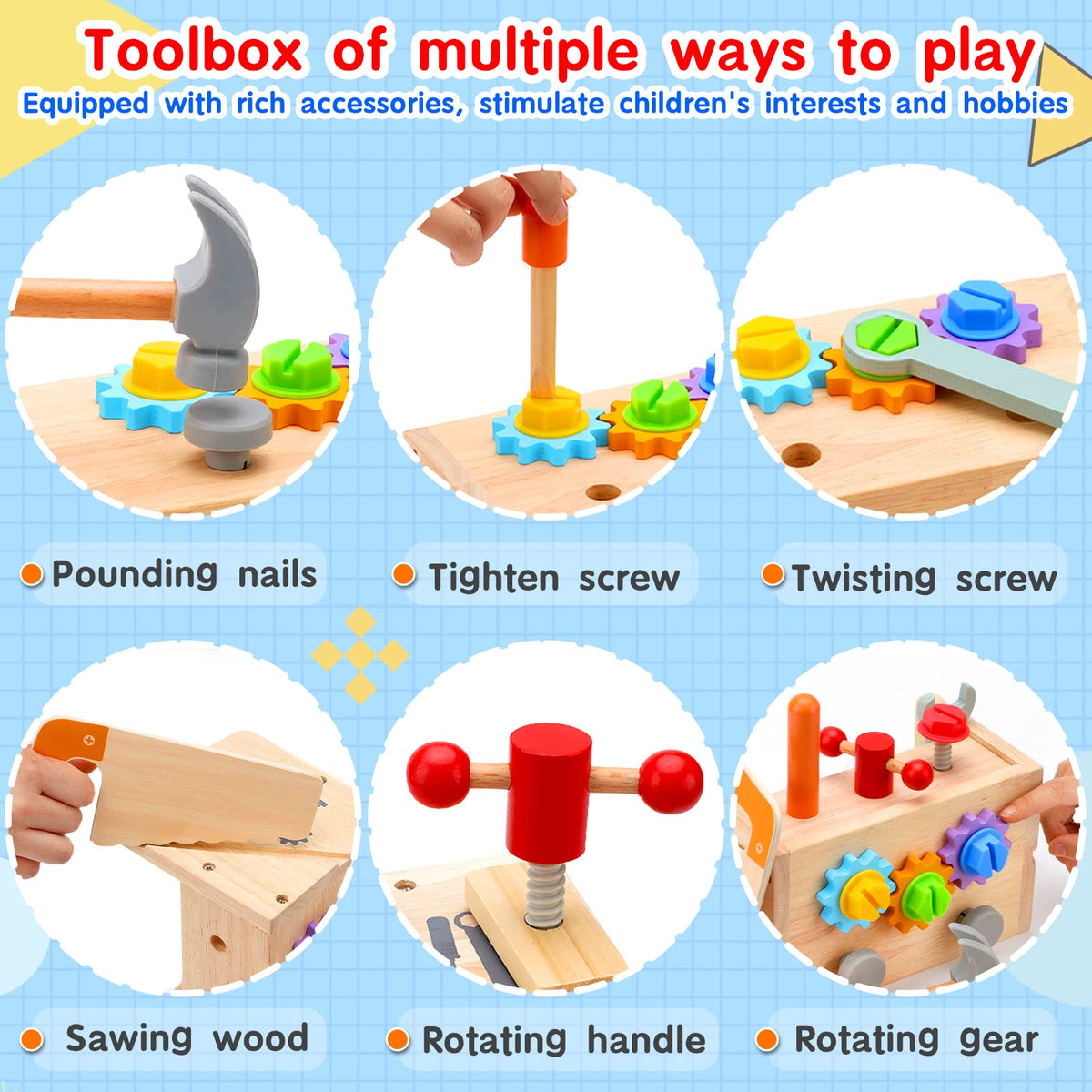 Mgtfbg Kids Tool Set - 29Pcs Wooden Toddler Tool Set with Tool Box