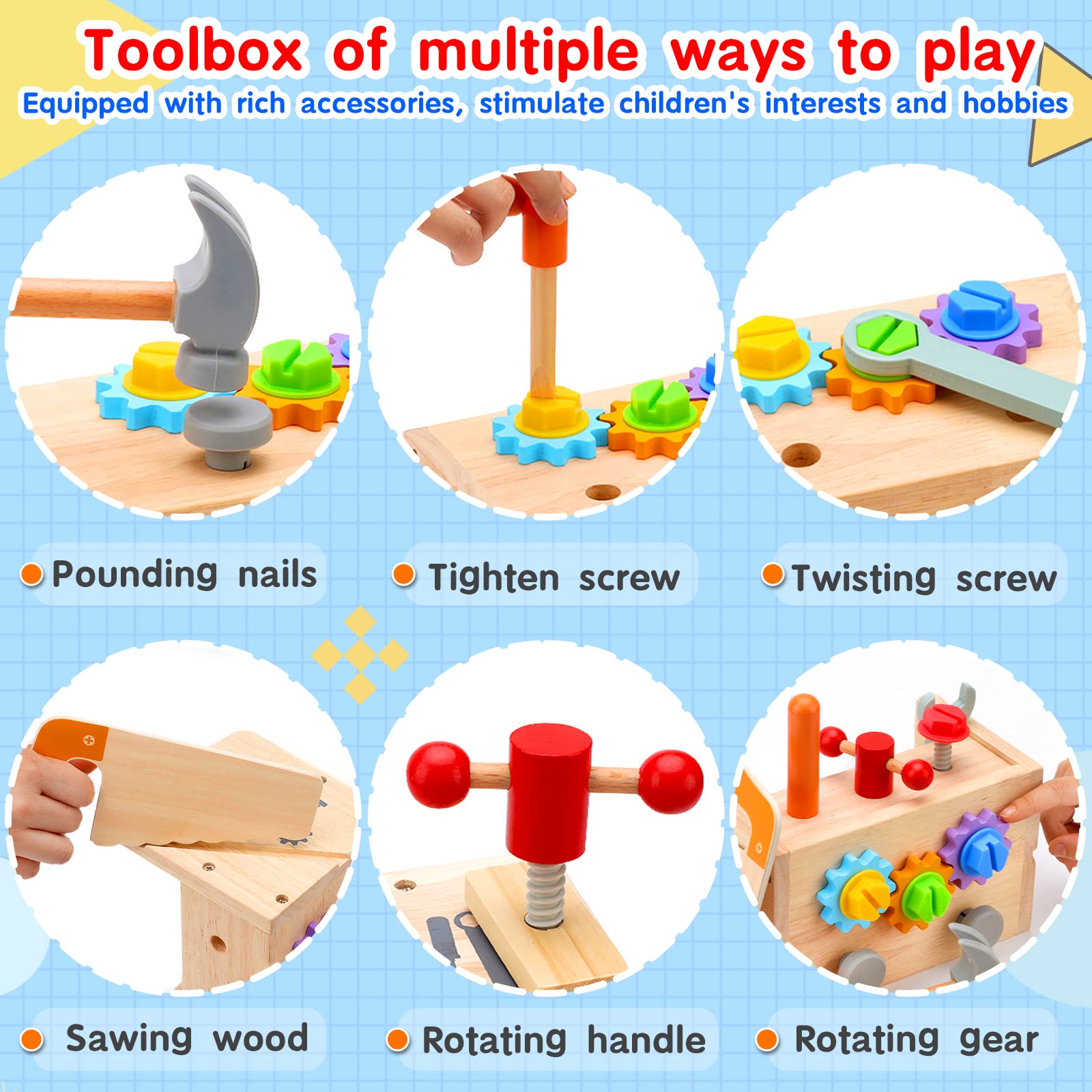 Mgtfbg Kids Tool Set - 29Pcs Wooden Toddler Tool Set with Tool Box