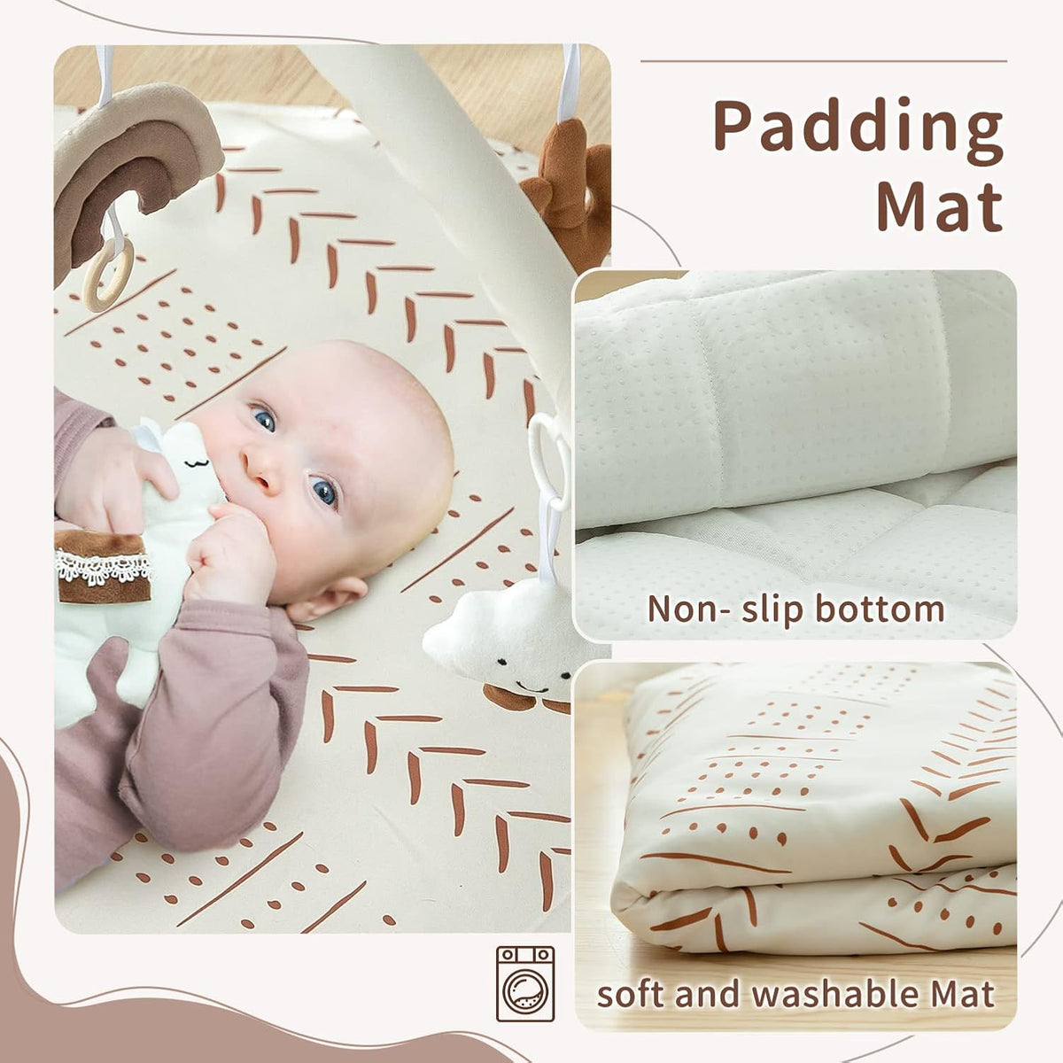 Razee Baby Gym Mat Infant Activity Gym Mudcloth Baby Activity Center with Play Mat with 5 Toys for