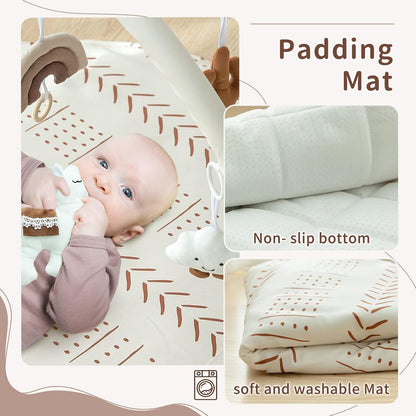 Razee Baby Gym Mat Infant Activity Gym Mudcloth Baby Activity Center with Play Mat with 5 Toys for