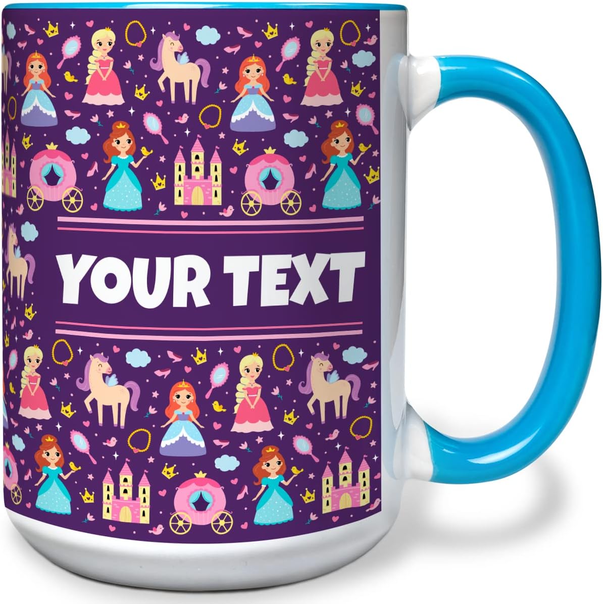Personalized Mug for Kids - Princesses - Custom Name/Text, Ceramic Hot Chocolate/Cocoa/Coffee Cup