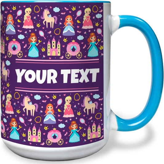 Personalized Mug for Kids - Princesses - Custom Name/Text, Ceramic Hot Chocolate/Cocoa/Coffee Cup