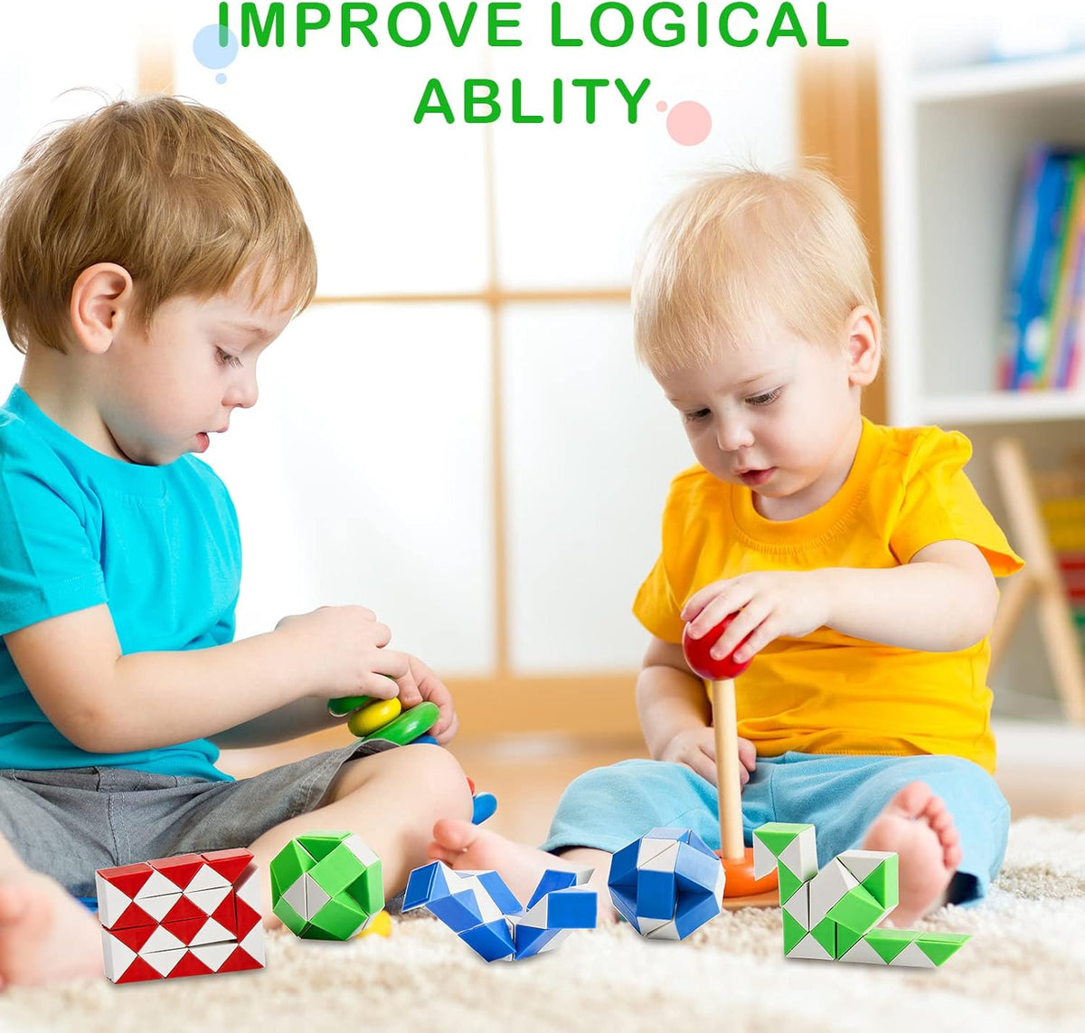 60 Pack Sensory Fidget Snake Cube 24 Blocks Twist Puzzles Toys Mini Snake Fidget Toy for Kids Teens