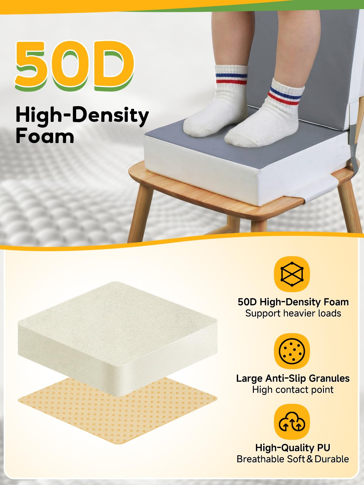 Booster Seat for Kitchen Chair - Toddler Booster Seat for Dining Table - PU Washable Double-Safety