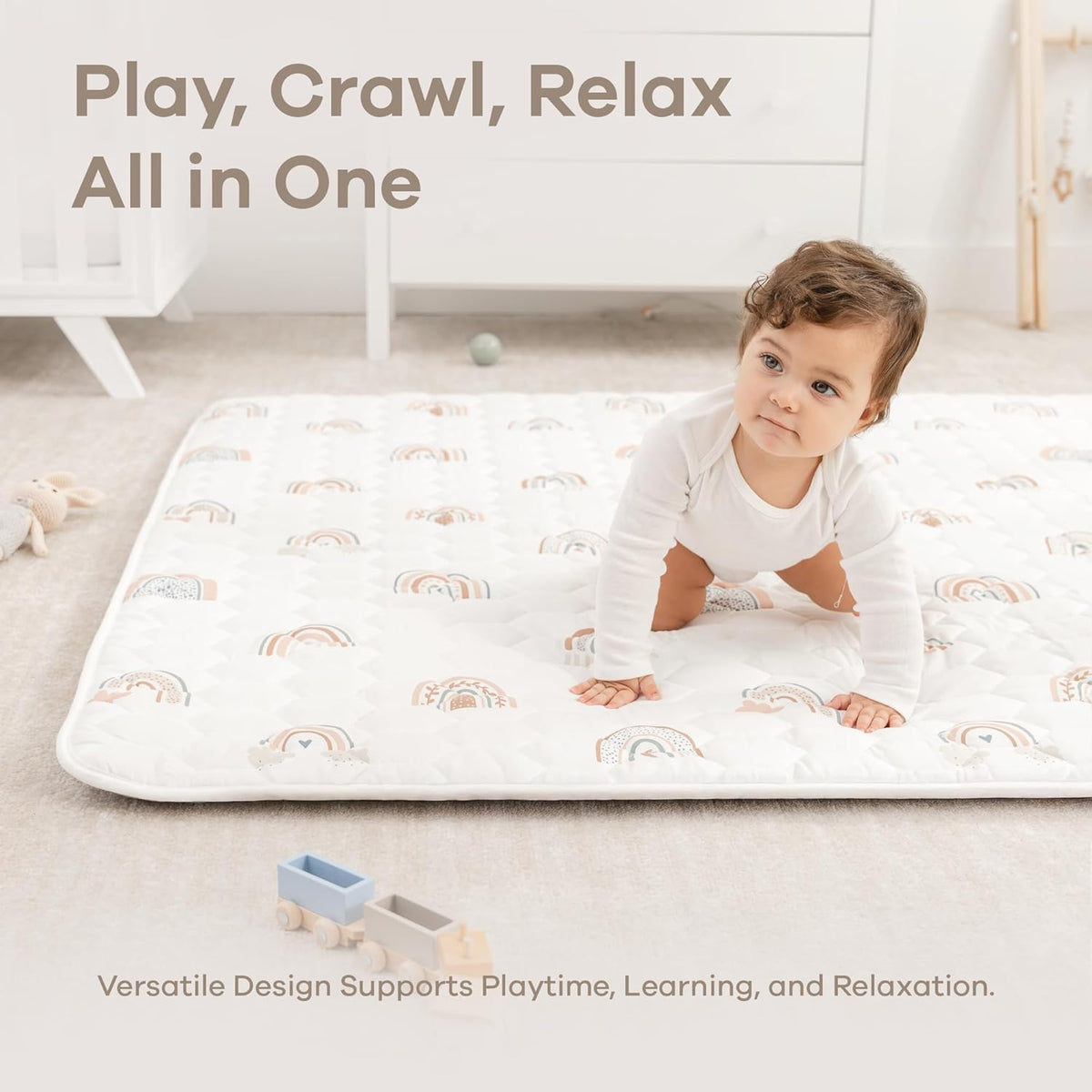 Comfy Cubs Square Kids Play Mat - 56 x 56 inches Soft Quilted Baby Floor Mat with Non-Slip Bottom