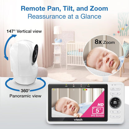 VTech 2-Cameras Smart WiFi Baby Monitor with 1080p FHD Camera and 5" HD IPS Screen, Free App with