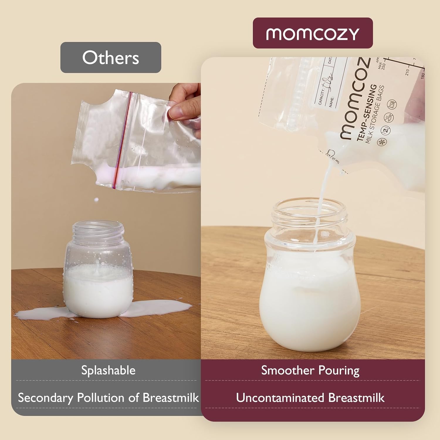 Momcozy Easy Pour Breastmilk Storage Bag, 8Oz, Temp-Sensing Color Change, 200 Count Milk Bag with