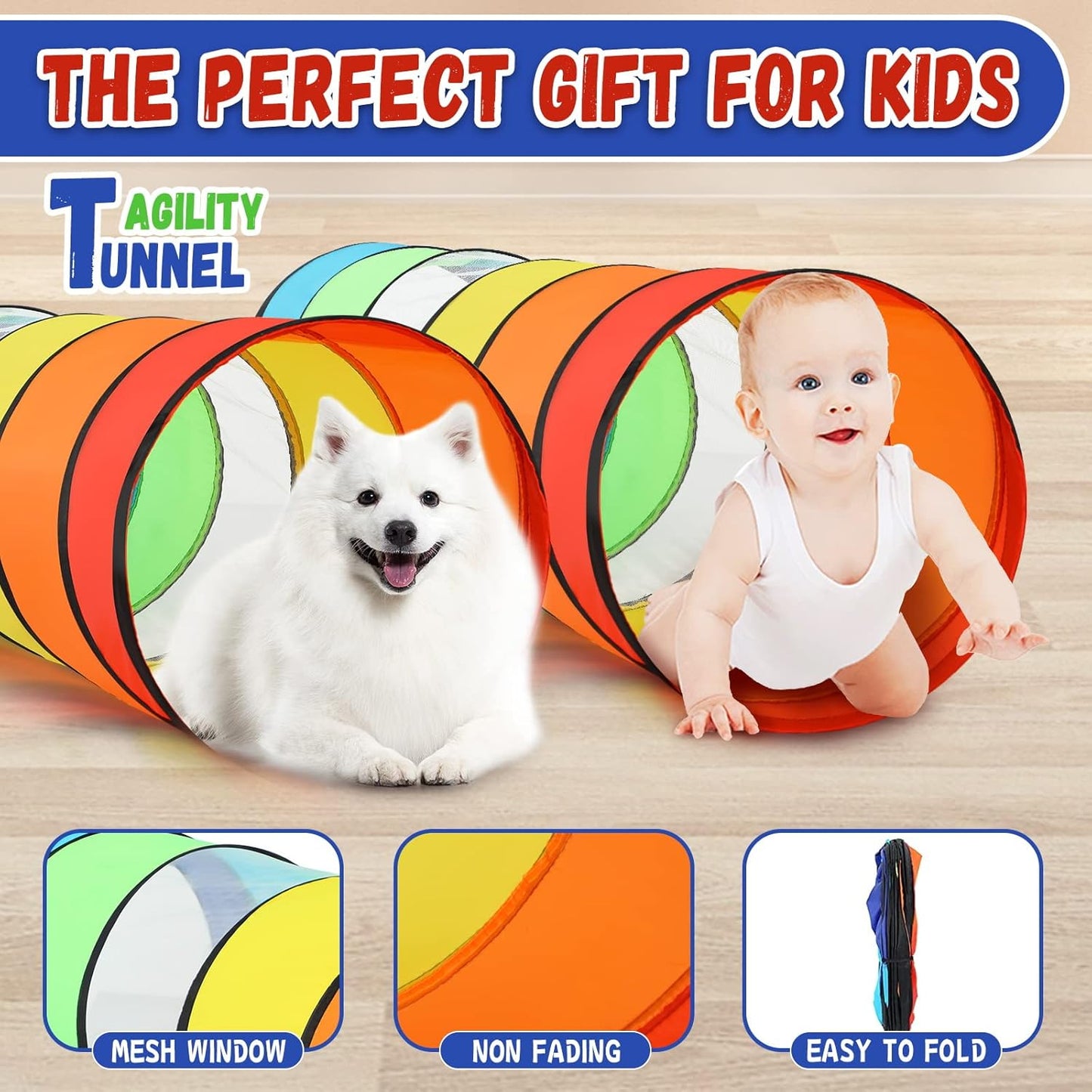 Moncoland Kids Play Tunnel Tent for Toddlers, Pack of 2 Colorful Pop Up Crawl Tunnel Toy for Baby