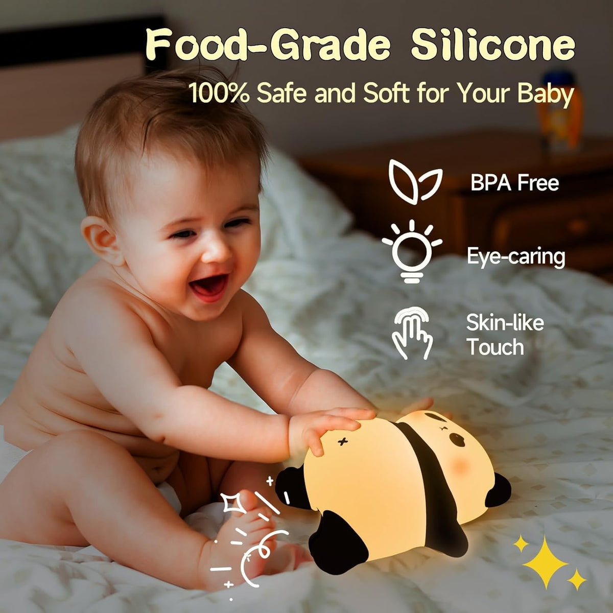 Rechargeable Cute Panda Night Light, 3 Level Dimmable Nursery Nightlight with Timer, Silicone Light