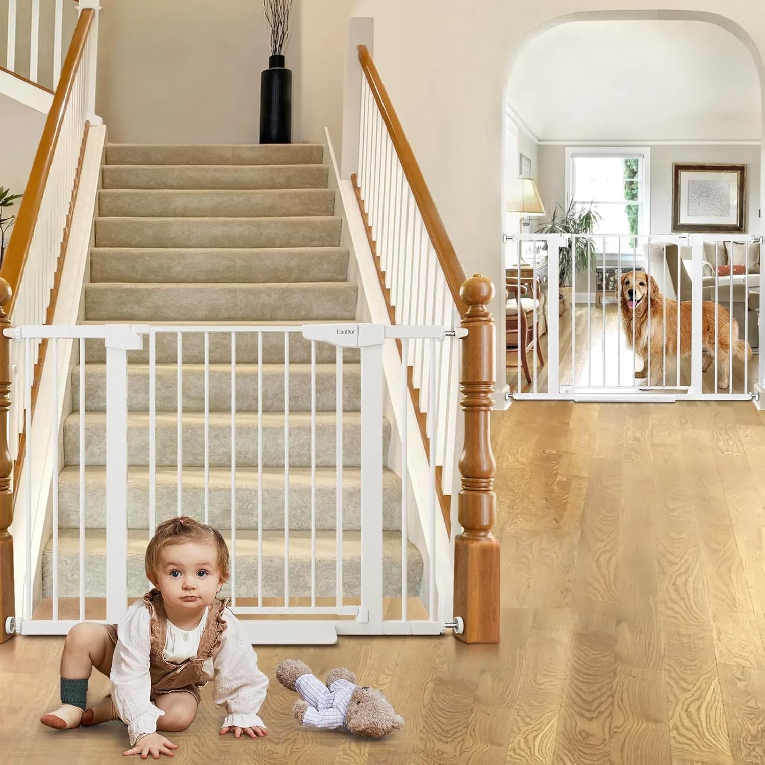 Cumbor 2 Pack 29.7-46" Baby Gate for Stairs, Mom's Choice Awards Winner-Auto Close Dog Gate for