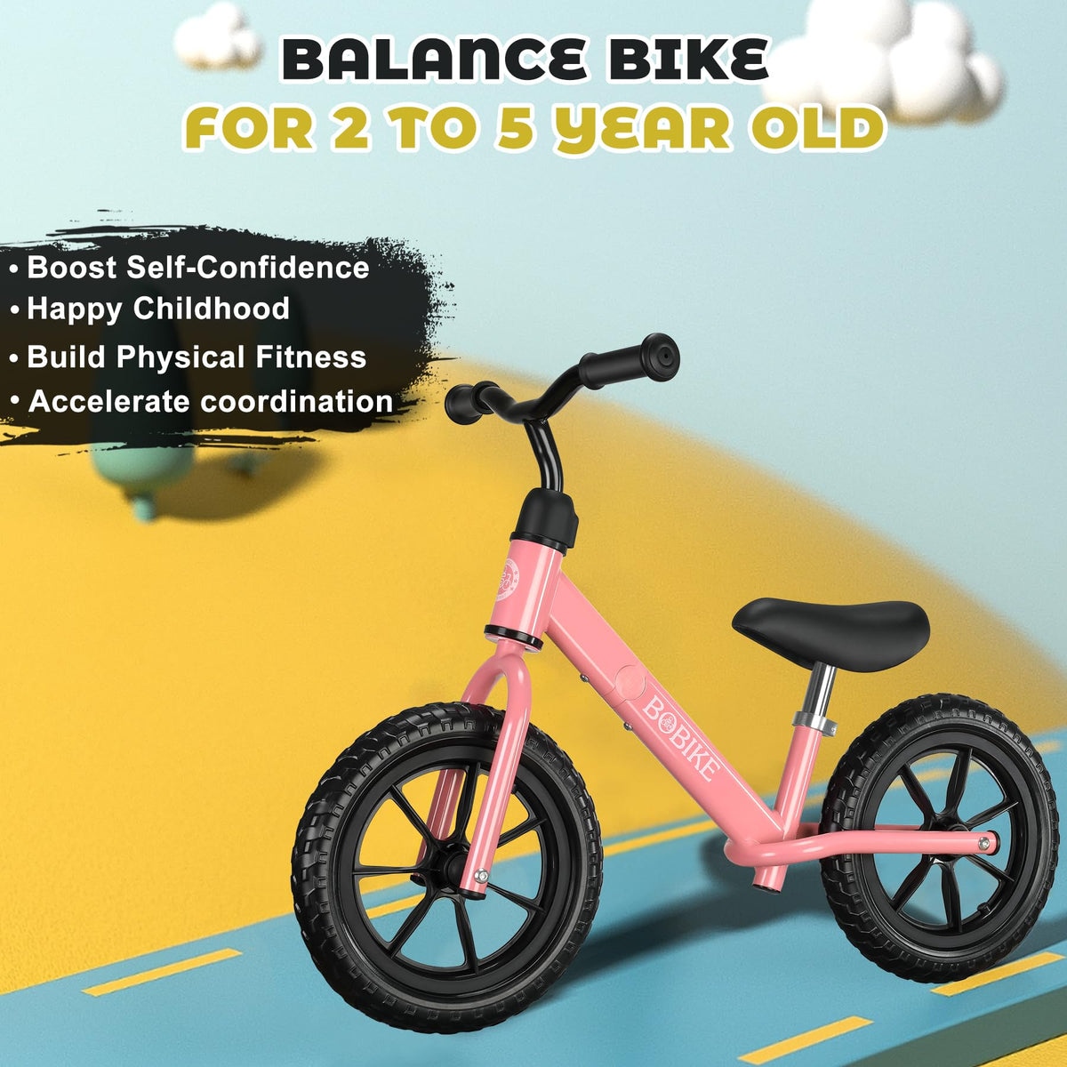 Bobike Toddler Balance Bike Toys for 2 to 5 Year Old Girls Boys Adjustable Seat and Handlebar