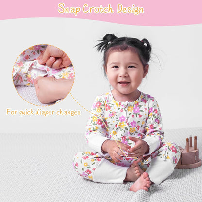 Satol Baby Girl Cotton Clothes, One-Piece Zip Front Footed, 2 Way Zipper Outfit Baby Clothes for