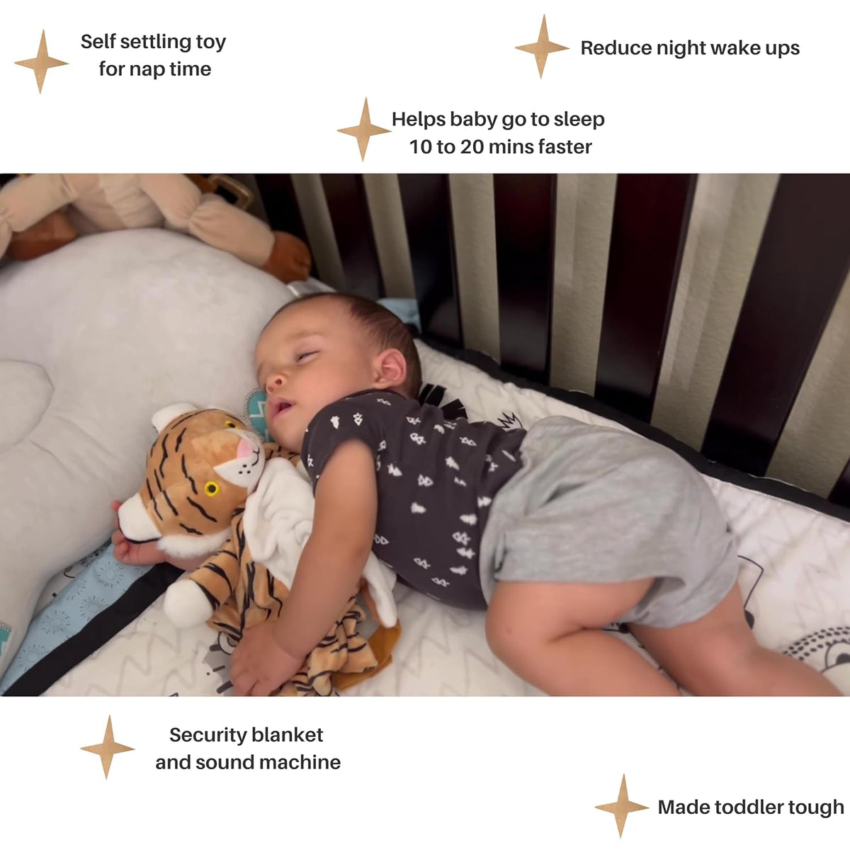 4-in-1 Sound Machine, Baby Lovey, Blanket - White Noise & Lullaby Plush Tiger - Calms & Reduces