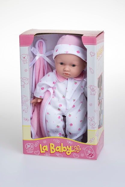 JC Toys La Baby Caucasian Baby Doll Set – 11 Inch Soft Baby Doll | Washable |Removable Pink Outfit
