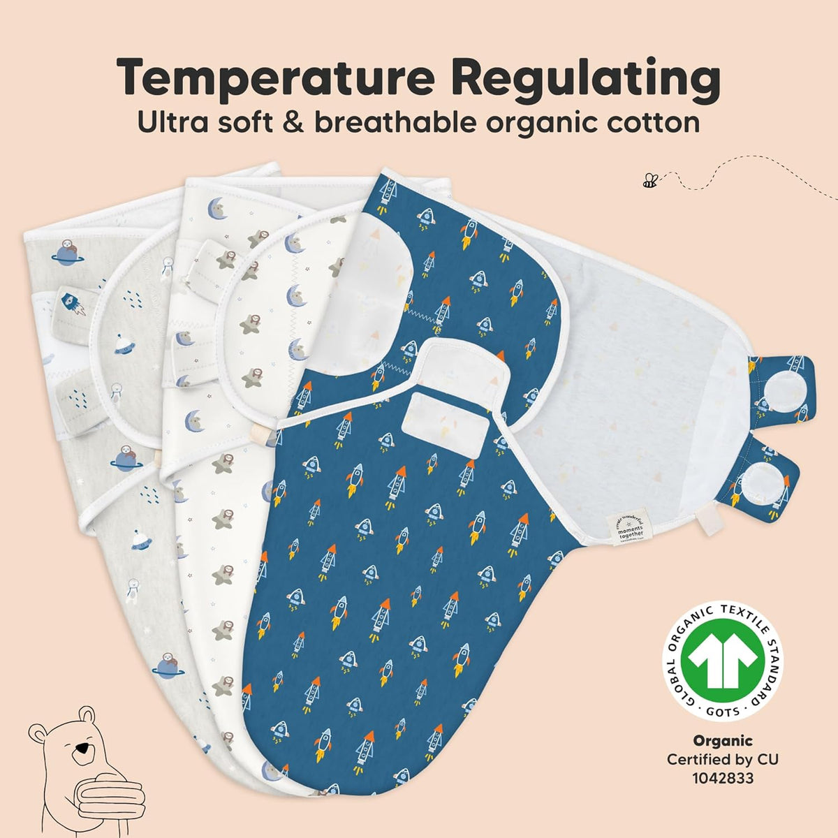 3-Pack Organic Baby Swaddle Sleep Sacks - Swaddles for Newborns, Infant 0-3 Months, Baby Girls
