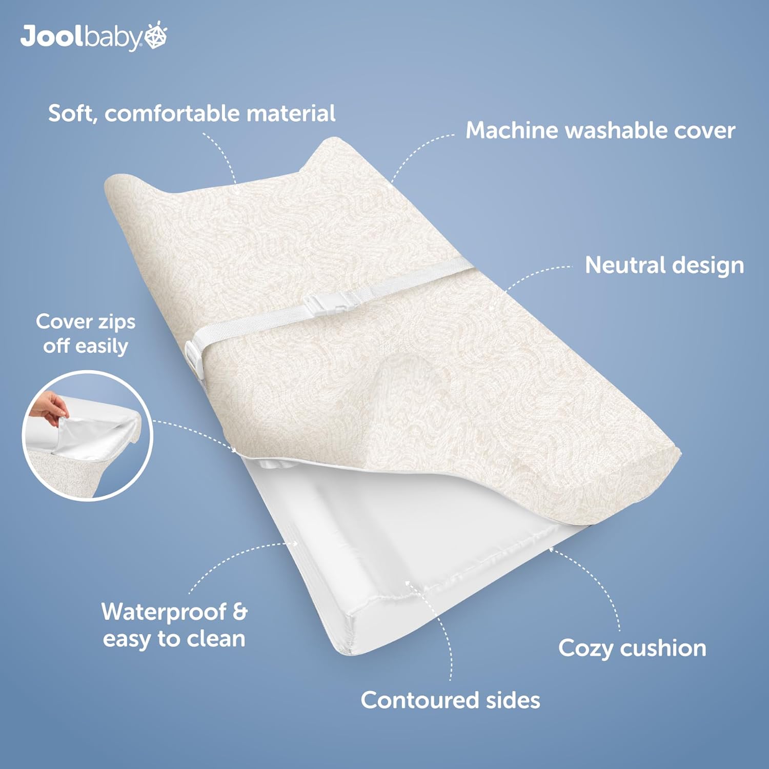 Jool Baby Soft Changing Pad + Washable Cover, Non-Slip - Fits Standard Changing Tables & Dressers