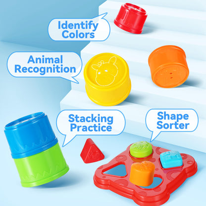 iPlay, iLearn Baby Stacking Cup Toy, Toddler Stackable Block w/Shape Sorter