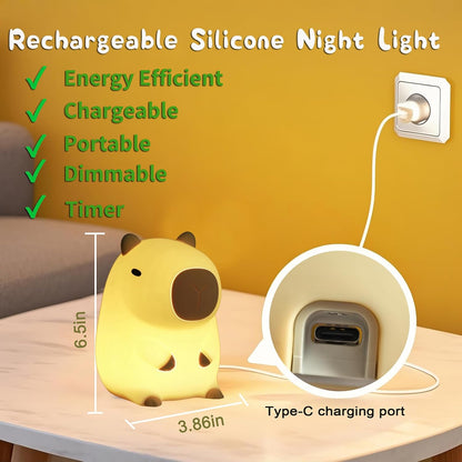 Cute Capybara Night Light,LED Squishy Animal Night Lamp,Soft Silicone Novelty Nightlight,Kids Funny