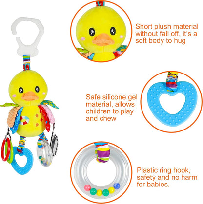 Baby Stroller Car Seat Toys for Infant with Teether Hanging Rattle, Clip on Stroller, Soft Plush