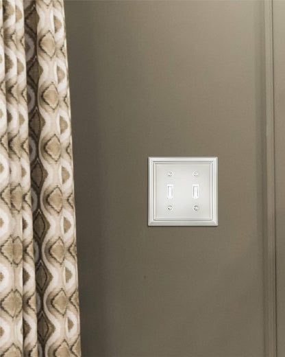 2-Pack Double Toggle Wall Plate, Metal Switch Plate Cover, Satin Nickel Light Switch Cover