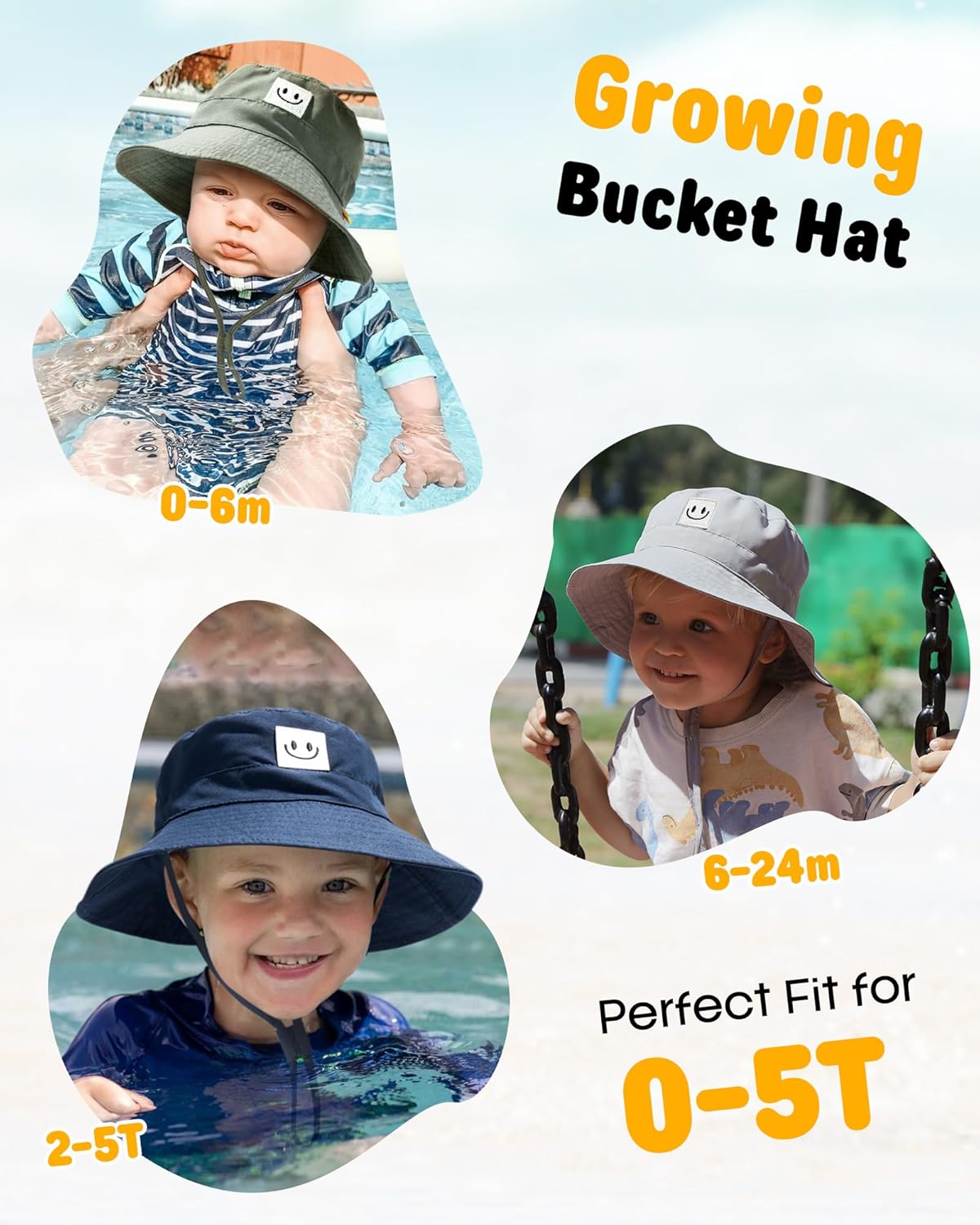 FURTALK Baby Sun Hat Smile Face Toddler Boys Girls Bucket Hat 0-5 Years Kids UPF 50+ Sun Protection