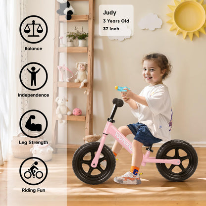 Youthkkee 12 Inch Toddler Balance Bike for 1-3 Year Olds, No-Pedal Bike with Tool-Free Adjustable
