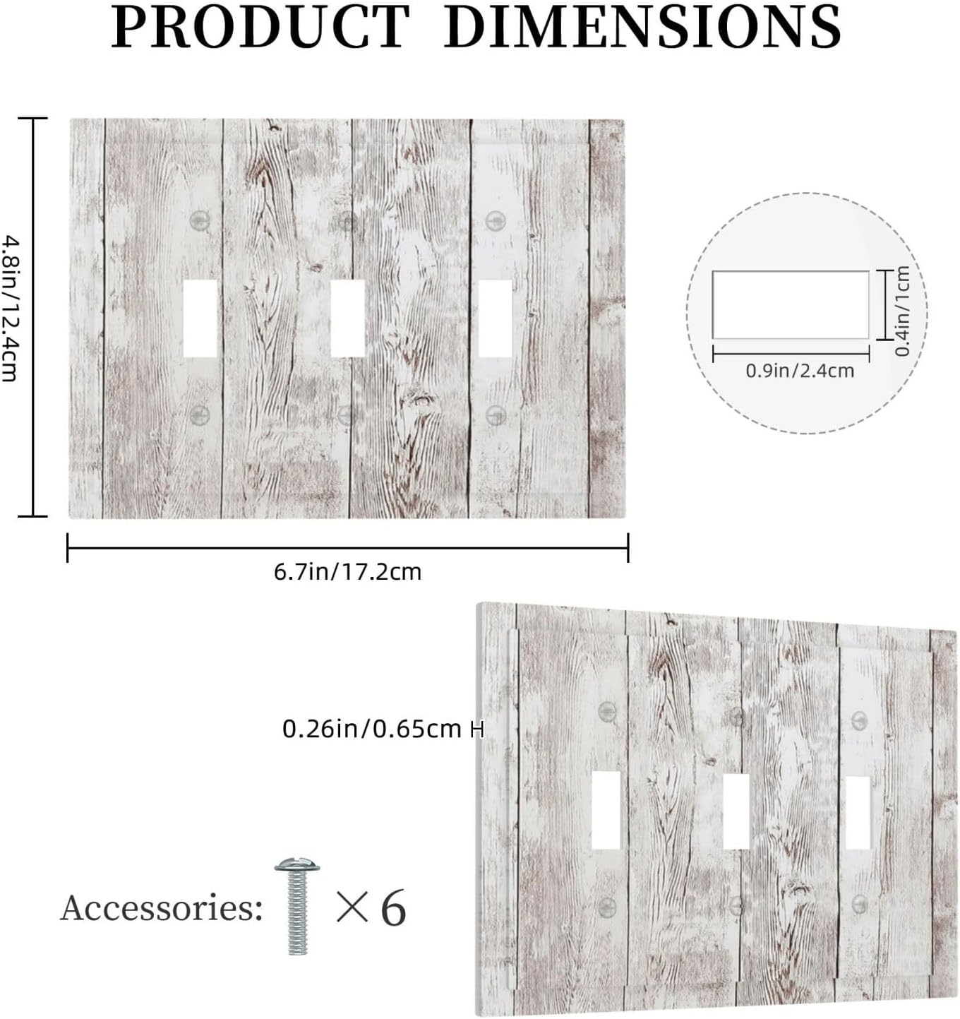Decorative Switch Plates Rustic Vintage White Wood Grain 3 Gang Wall Plate Triple Toggle Light