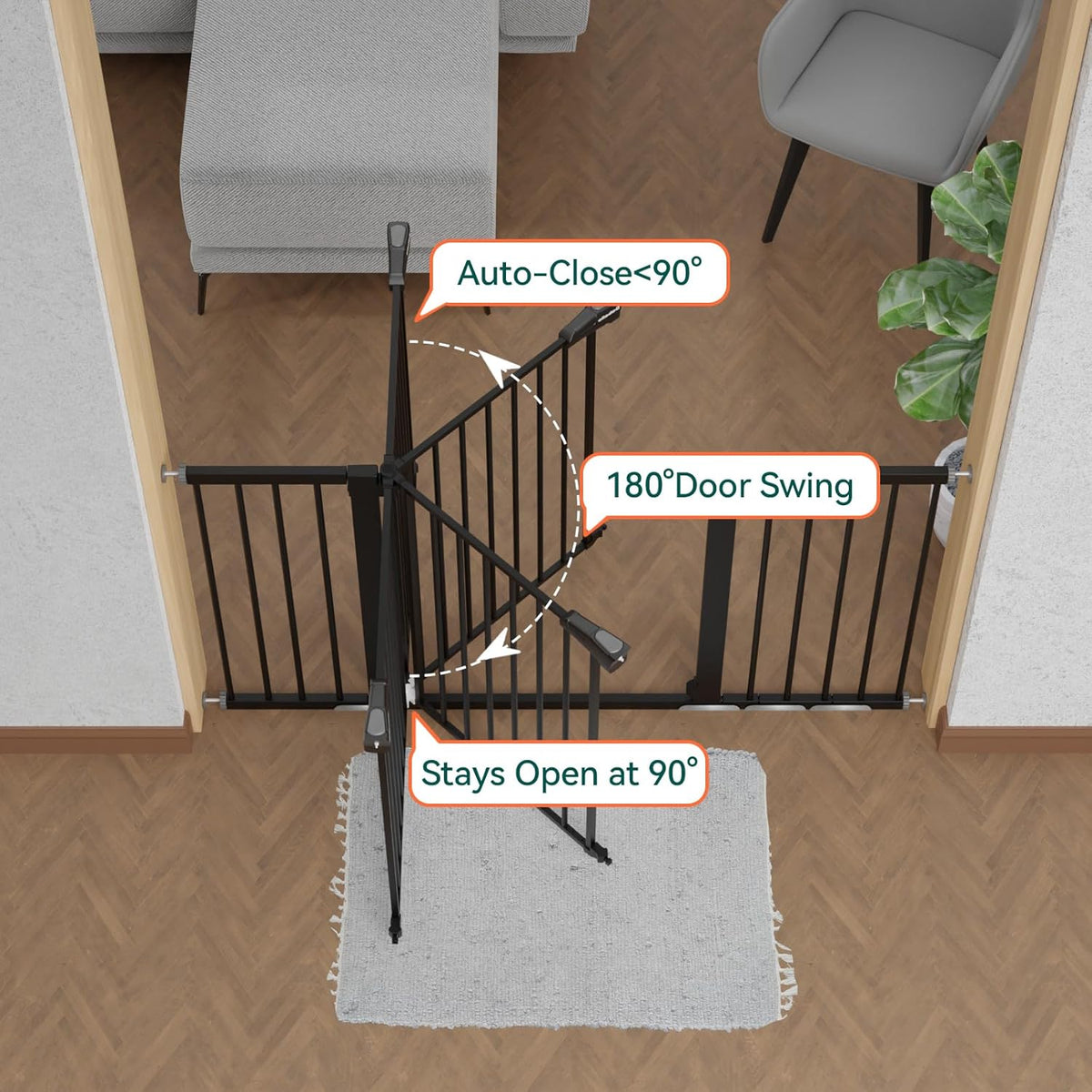 BABELIO 36" Tall Baby Gate, 29-55" Auto Close Pressure Mounted Dog Gate for Doorways & Hallway