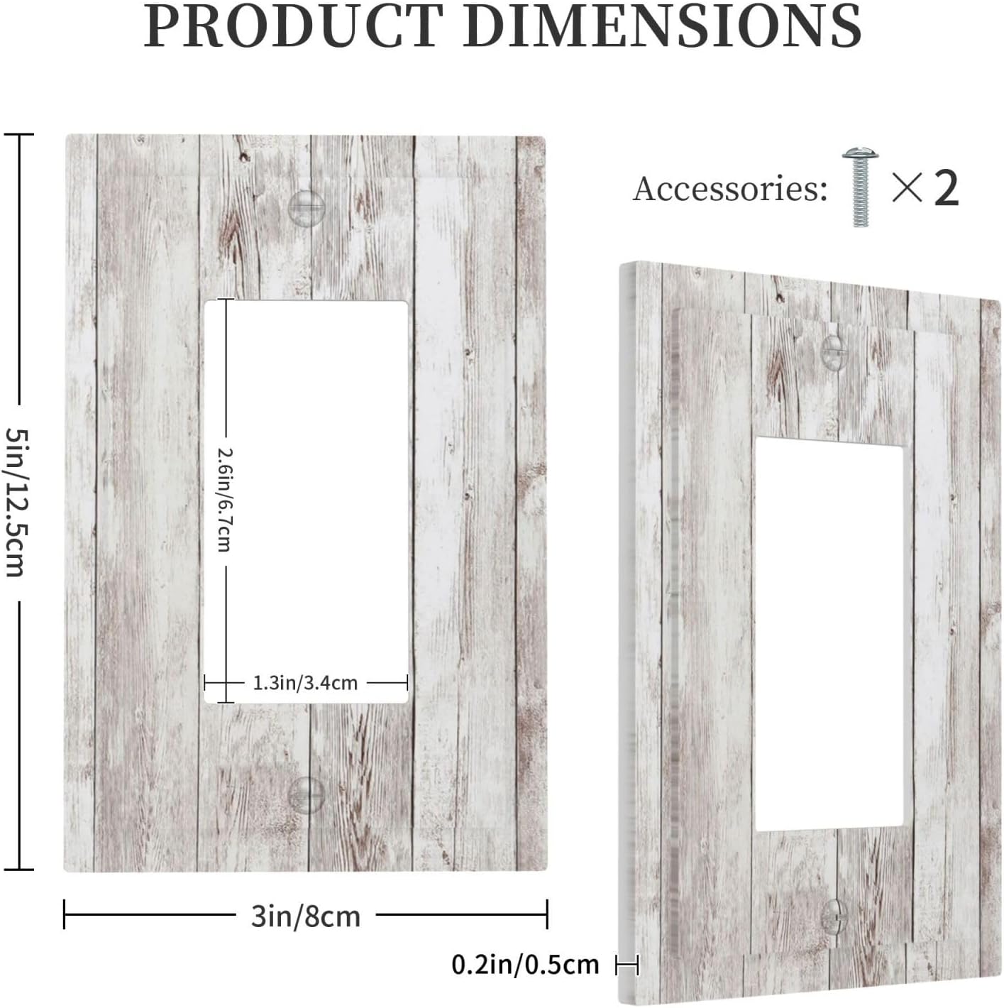 Decorative Outlet Covers Rustic Vintage White Wood Grain 1 Gang Single Rocker Light Switch Cover