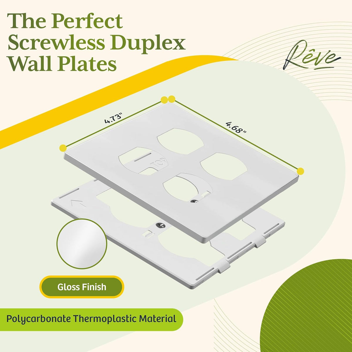 TG Screwless Duplex Wall Plate, Child Safe Double Receptacle Outlet Cover, Standard Size, 2-Gang