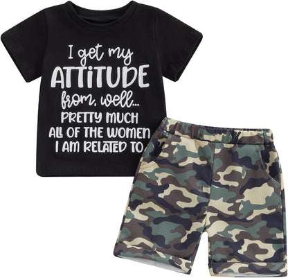 wdehow Toddler Kids Baby Boy Summer Clothes Sets 1T 2T 3T 4T 5T Letter Print Short Sleeve Tops